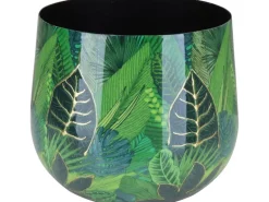 Übertopf Flora mit Blätterprint Ø 13 cm x 9 cm Grün-Gold