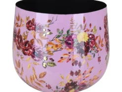 Übertopf Flora mit Blumenmuster Ø 17 cm x 14 cm Pink-Gold
