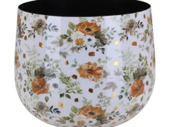Übertopf Flora mit Blumenmuster Ø 13 cm x 9 cm Weiß-Gold
