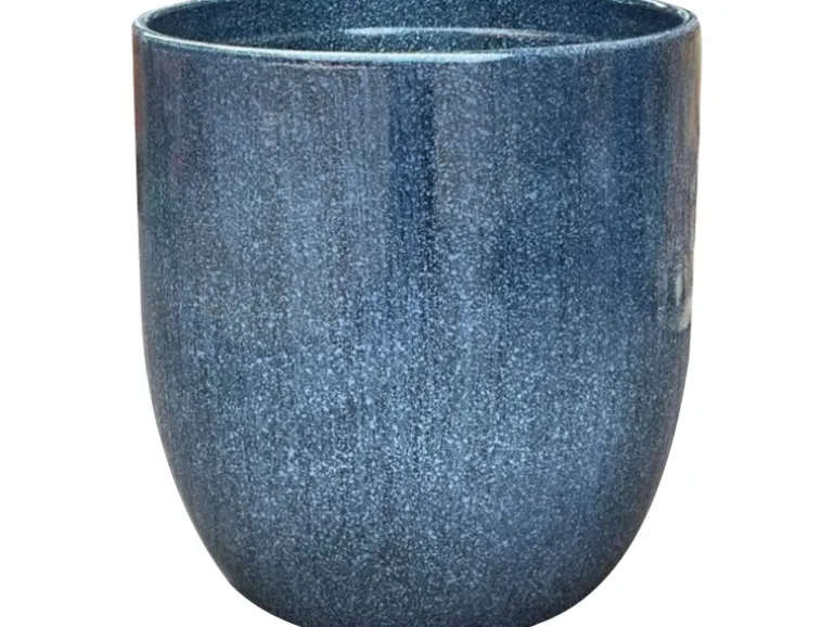 Übertopf Keramik Blau Ø 14 cm x 13 cm Glasurimitat