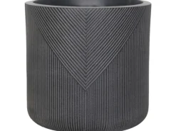 Übertopf rund aus Fibre-Clay Symmetry-Stripes Schwarz (H x Ø) 30 x 30 cm