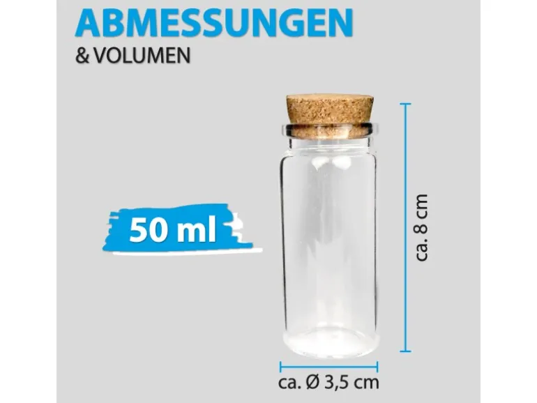 Bestlivings Fläschchen Glas mit Korken 50ml 24er Pack
