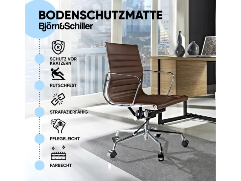 Björn&Schiller Bodenschutzmatte Plastik Grau 100 x 120 cm Kratzschutz Schreibtischunterlage