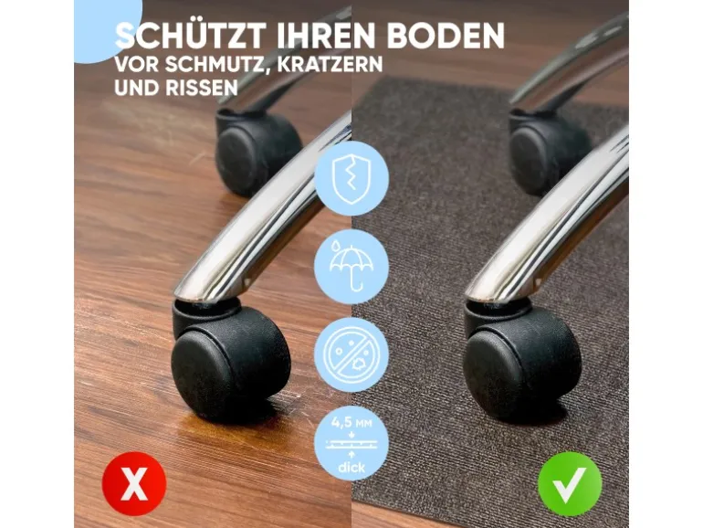 Björn&Schiller Bodenschutzmatte Plastik Grau 100 x 120 cm Kratzschutz Schreibtischunterlage