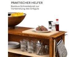 Blumfeldt Savage 2.0 Wide Feuerschale Grill Bambus-Schneidebrett Wetterschutz Braun Rost
