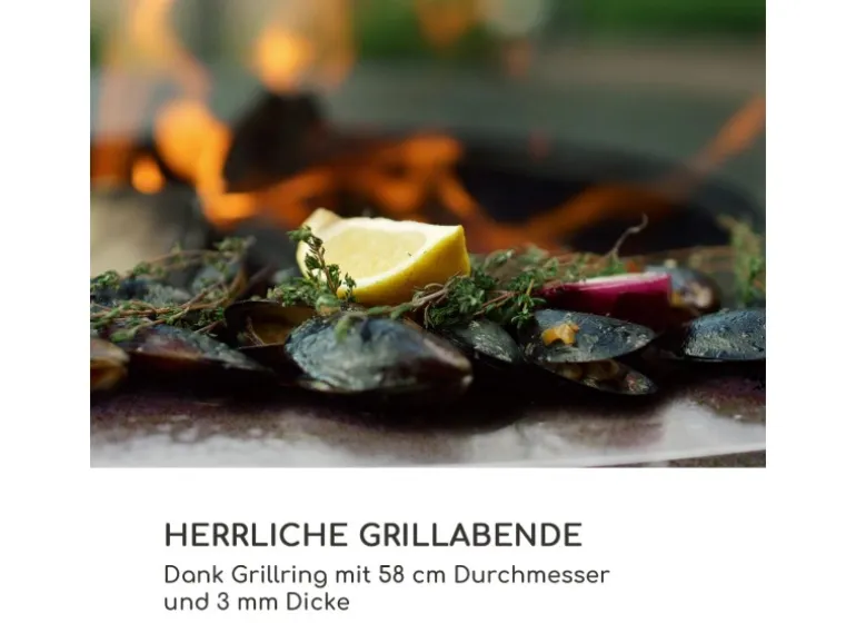 Blumfeldt Savage 2.0 Wide Feuerschale Grill Bambus-Schneidebrett Wetterschutz Schwarz