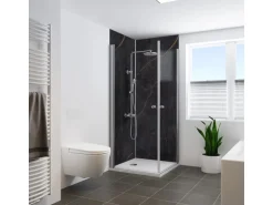 Breuer Duschrückwand Seidenmatt Marmor Schwarz-Kupfer 100 cm x 255 cm