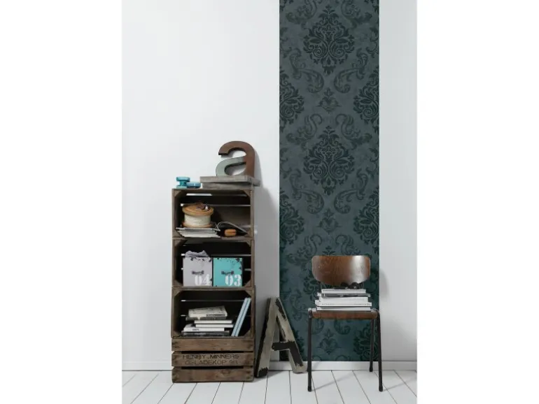 Bricoflor Barock Tapeten Panel anthrazit Tapete Selbstklebend Ideal für Schlafzimmer und Wohnzimmer Vintage Vliestapete mit Ornament als Wandpaneel