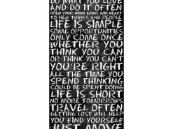 Bricoflor Spruch Tapete aus Vinyl Selbstklebende Panel Wandtapete mit Sprüchen in Tafel Optik Vinyltapete Selbstklebend in Schwarz Weiß für Küche