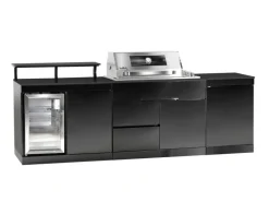 Buschbeck Outdoorküche Brighton aus Schwarzer Edelstahl mit Marmor-Platte