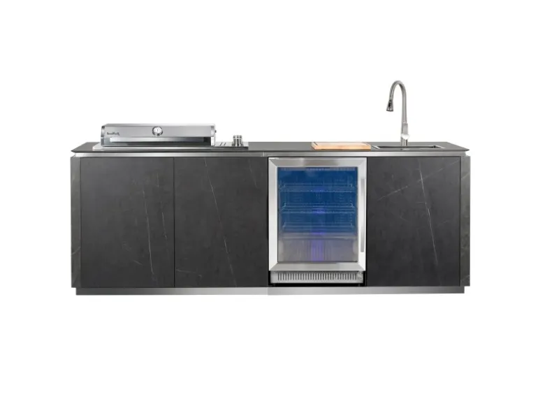 Buschbeck Outdoorküche Derby aus Keramikverkleidung Weiß inkl. Wetterschutzhülle