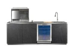 Buschbeck Outdoorküche Derby aus Keramikverkleidung Weiß inkl. Wetterschutzhülle