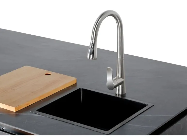 Buschbeck Outdoorküche Derby aus Keramikverkleidung Weiß inkl. Wetterschutzhülle