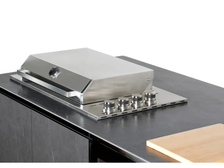 Buschbeck Outdoorküche Derby aus Keramikverkleidung Weiß inkl. Wetterschutzhülle