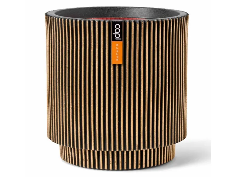 Capi Pflanzgefäß Zylinder Groove Ø 43,5 cm x 46 cm Gold-Schwarz