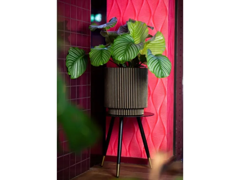 Capi Pflanzgefäß Zylinder Groove Ø 43,5 cm x 46 cm Gold-Schwarz