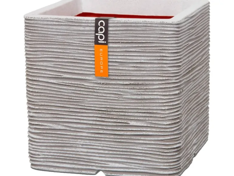 Capi Pflanztopf Nature Rib Quadrat Riffel 40 cm x 40 cm x 40 cm Elfenbein