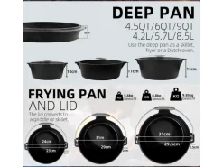 CCLIFE Dutch Oven Set 5,7L Gusseisen Grilltopf mit Feuertopf Ohne Beine