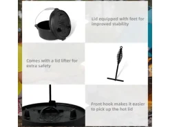 CCLIFE Dutch Oven Set 5,7L Gusseisen Grilltopf mit Feuertopf Ohne Beine