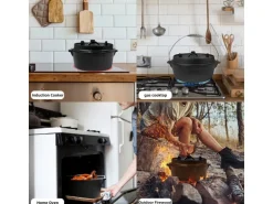 CCLIFE Dutch Oven Set 5,7L Gusseisen Grilltopf mit Feuertopf Ohne Beine