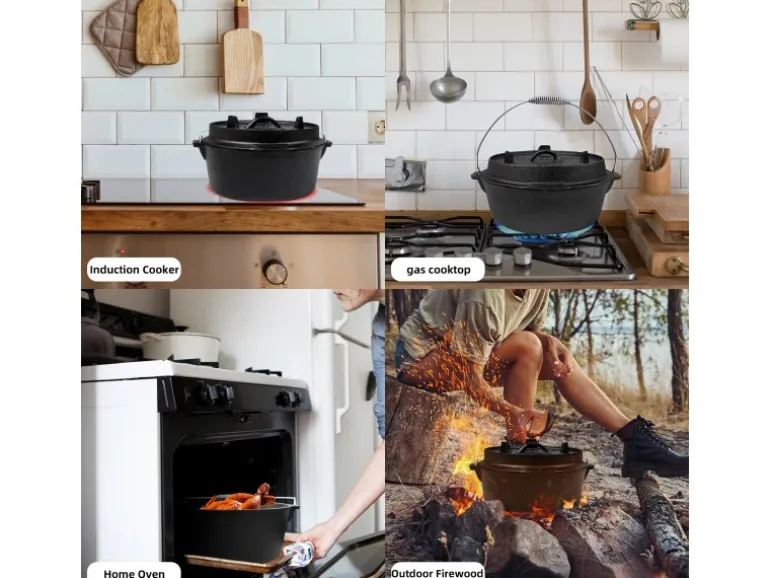 CCLIFE Dutch Oven Set 5,7L Gusseisen Grilltopf mit Feuertopf Ohne Beine