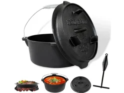 CCLIFE Dutch Oven Set 4,2L Gusseisen Grilltopf mit Feuertopf Ohne Beine