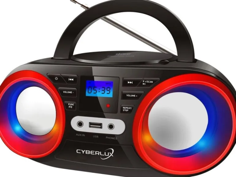 Cyberlux CL-810 CD-Player mit LED-Discolichter CD/MP3/USB Radio Schwarz/Rot