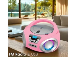 Cyberlux CL-910 CD-Player mit LED-Discolichter CD/MP3/USB Radio Pink
