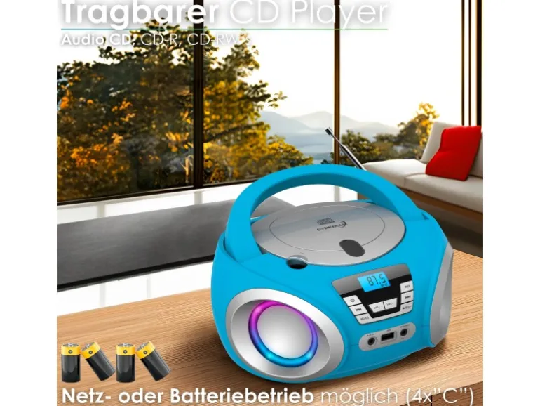Cyberlux CL-900 CD-Player mit LED-Discolichter CD/MP3/USB Radio Blau
