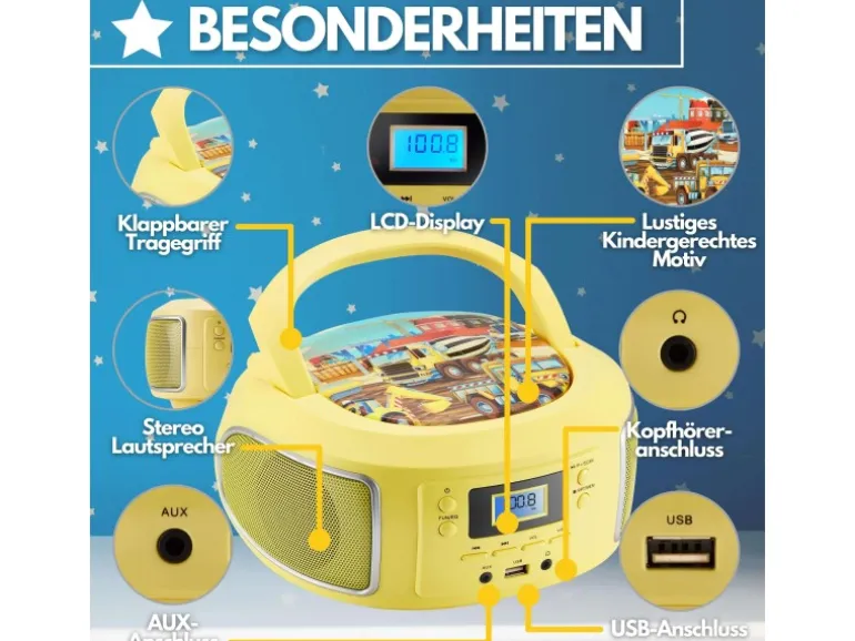 Cyberlux CL-950 Kinder CD-Player Tragbar CD/MP3/USB Radio Gelb
