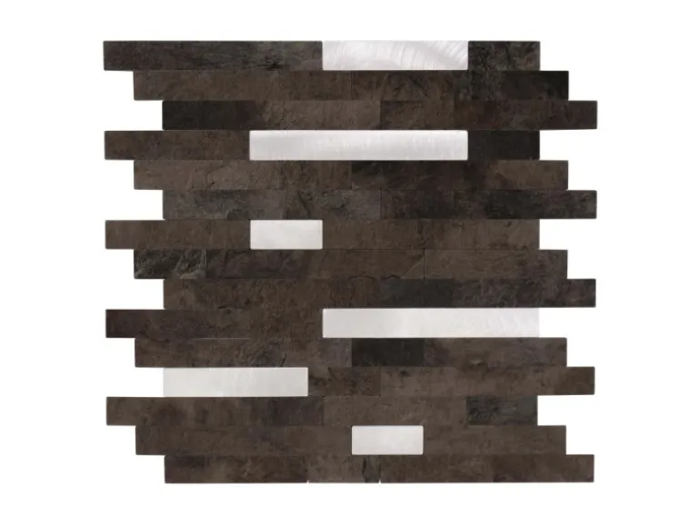 Dalsys Selbstklebende Fliesen 1m² 11 Stück Stäbe Dunkelbraun Silber