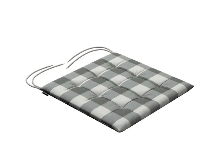 Dekoria Stuhlkissen Ulrich mit Bindeschnur aus Stoffkollektion Quadro in Weiß-Grau Kariert in 40 x 40 x 3,5 cm