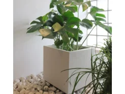 Deroma Pflanzkübel Cubo Millennium 39 cm x 39 cm x 39 cm Perlweiß