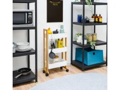 DuneDesign Bambus Küchen-Nischenregal auf Rollen 38 x 20 x 80 cm