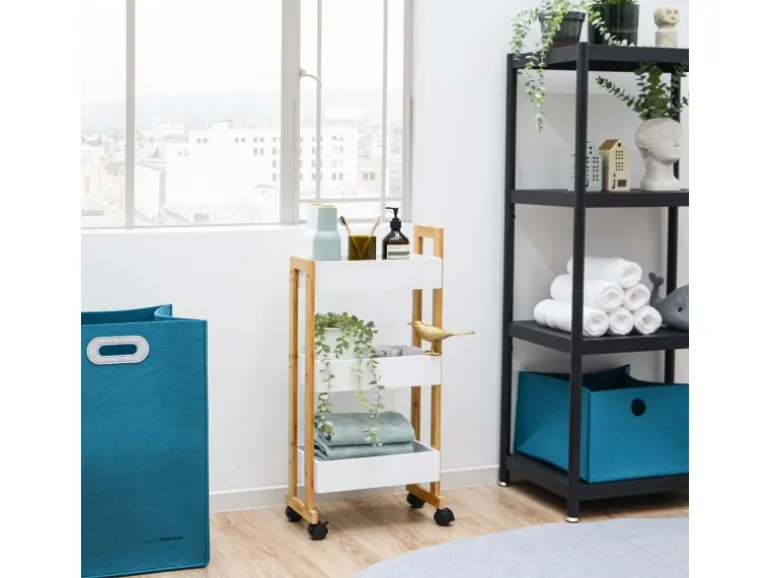 DuneDesign Bambus Küchen-Nischenregal auf Rollen 38 x 20 x 80 cm