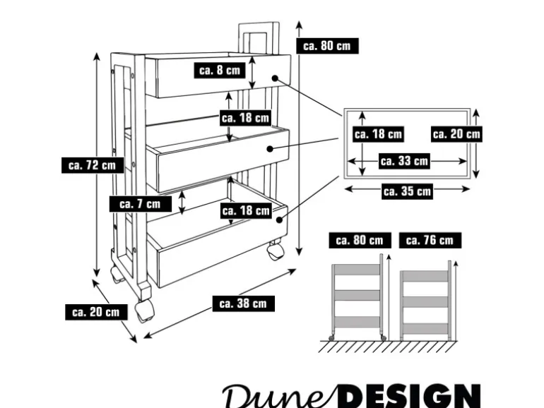 DuneDesign Bambus Küchen-Nischenregal auf Rollen 38 x 20 x 80 cm