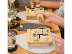 DuneDesign 4er Set Japanisches Sushi Brett 27 x 16 x 4 cm mit Schälchen