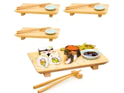 DuneDesign 4er Set Japanisches Sushi Brett 27 x 16 x 4 cm mit Schälchen