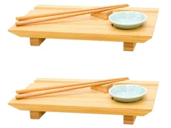 DuneDesign 2er Set Japanisches Sushi Brett 27 x 16 x 4 cm mit Schälchen
