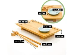 DuneDesign 2er Set Japanisches Sushi Brett 27 x 16 x 4 cm mit Schälchen
