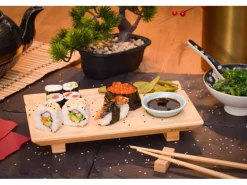 DuneDesign 2er Set Japanisches Sushi Brett 27 x 16 x 4 cm mit Schälchen
