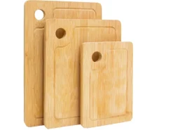 DuneDesign 3er Set Schneidebrett aus Bambus 33 x 22 cm mit Saftrille