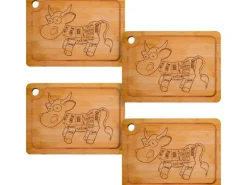 DuneDesign 4er Set Steakteller aus Bambus 33 x 23 x 2cm Motiv Comic-Kuh