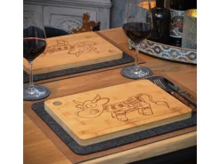 DuneDesign 4er Set Steakteller aus Bambus 33 x 23 x 2cm Motiv Comic-Kuh