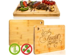 DuneDesign 4er Set Steakteller aus Bambus 33 x 23 x 2cm Motiv Comic-Kuh