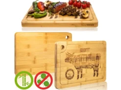 DuneDesign 4er Set Steakteller aus Bambus 33 x 23 x 2cm Motiv Kuh