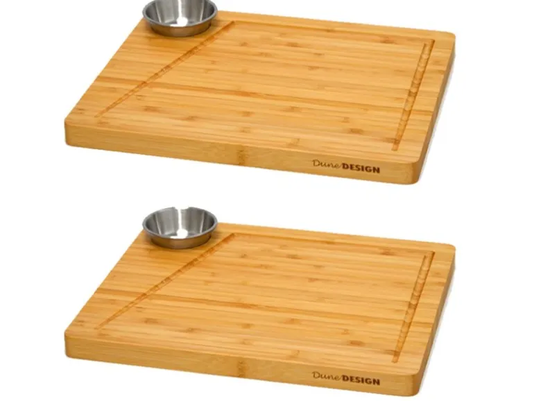 DuneDesign Schneidebrett aus Bambus 2er Set 30 x 25 x 2 cm mit Saftrille