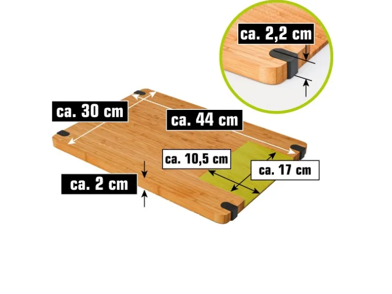 DuneDesign Schneidebrett aus Bambus 44 x 30 x 2 cm mit Ausguss