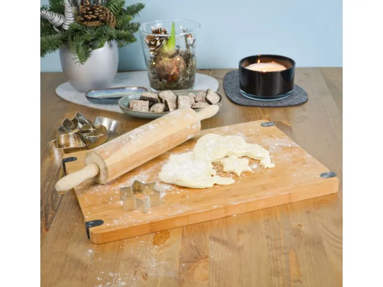 DuneDesign Schneidebrett aus Bambus 44 x 30 x 2 cm mit Ausguss