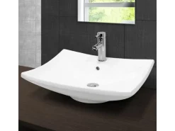 ECD Germany Waschbecken 605x460x165 mm Keramik inkl Ablaufgarnitur mit Überlauf